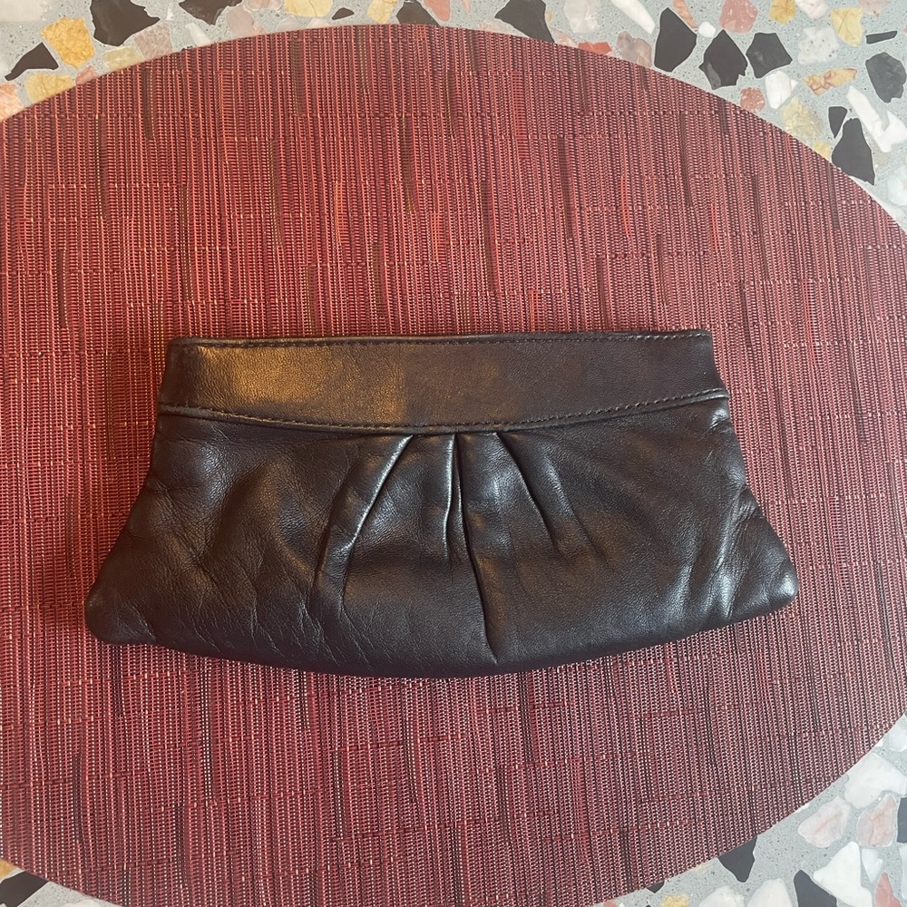 Lauren Merkin black leather pleated clutch
